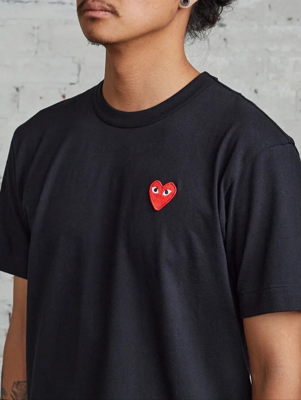 Comme des Garcons PLAY Black Tee with Red Heart Patch